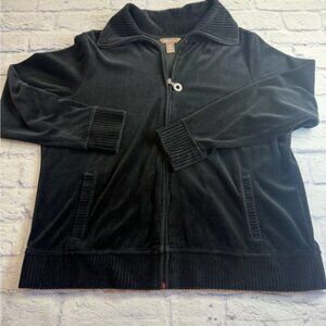 Y2K White Stag Black Zip-Up Velour Jacket. Size XL.